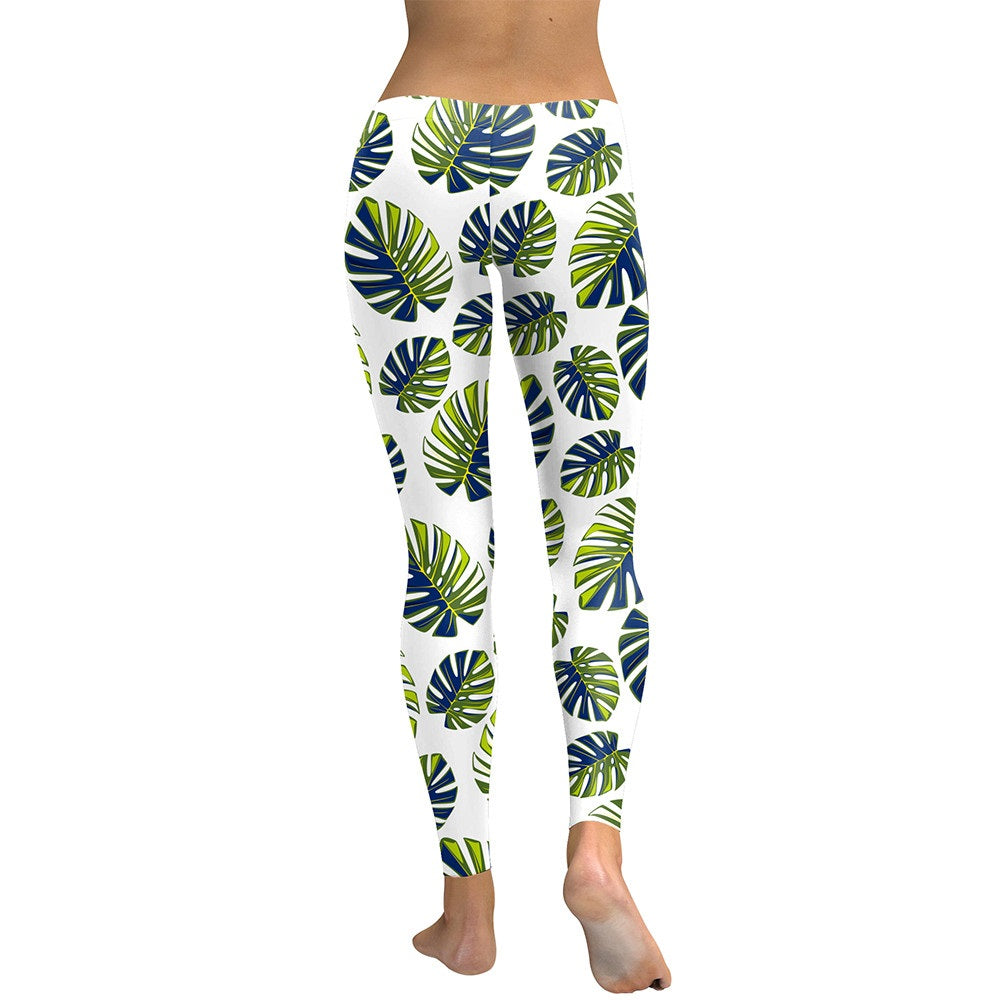 Tropical Print Leggings - With Leaf Pattern Design - Love For Leggings
