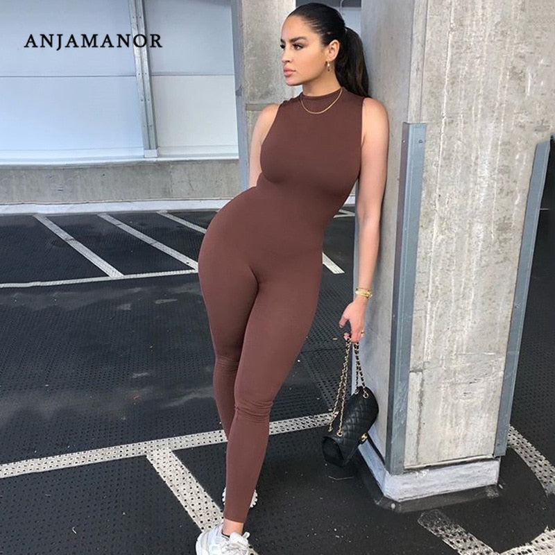 ANJAMANOR Sleeveless Bodycon Jumpsuit Woman Summer Clothes 2020 Sexy Clubwear Onezie for Women Lounge Active Wear D92-AB40
