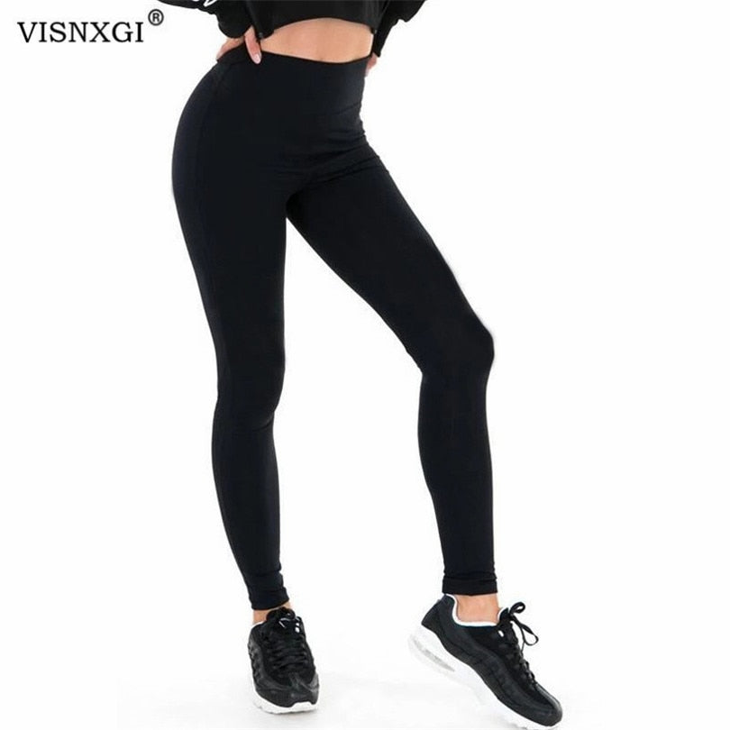 VISNXGI Casual Leggings Women Black Plus Size Elastic Leggings Women Fitness Sport Gym High Waist Pants Push Up Spandex Legging