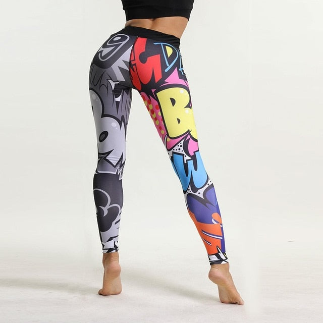 SVOKOR Cartoon Painted Leggings Women Graffiti Push Up Fitness Leggings High Waist Workout Pants Fashion Gym Leggins