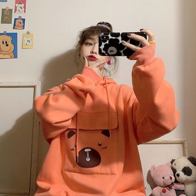 NiceMix Women Autumn Thick Loose Sweatshirt Harajuku Letters Printed Lovely Frog Casual Hooded Hoodies Pullover Female Thicken C