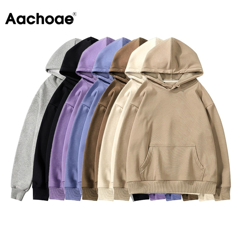 Aachoae Women Fleece Hoodies Sweatshirt 2020 Winter Solid 100% Cotton Hooded Sweatshirt Casual Loose Jumper Pullover Jacket