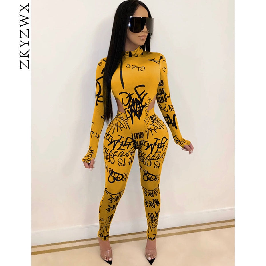 ZKYZWX Sexy 2 Piece Set Women Tracksuit Fall Clothes Bodysuit Pant Sweat Suits Lounge Wear Matching Sets Two Pcs Club Outfits