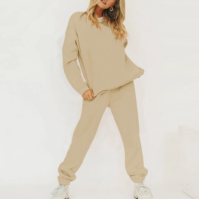 Sports Lounge Wear Outfits Pink 2 Piece Set Pullovers Oversize Tracksuit Women Sweatshirt Suit Casual Solid Sweatpants Fall 2020