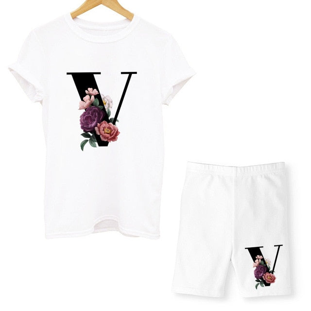 Women Two Piec Set Letter T Shirts And Shorts Set Summer Short Sleeve O-neck Casual Joggers Biker Shorts Sexy Outfit For Woman