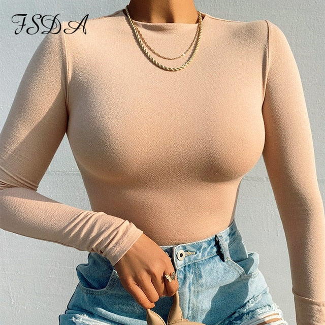 FSDA Long Sleeve Knitted Skinny Bodysuit Women Winter Autumn Winter Solid Square Collar White Black Casual Body Top Jumpsuit