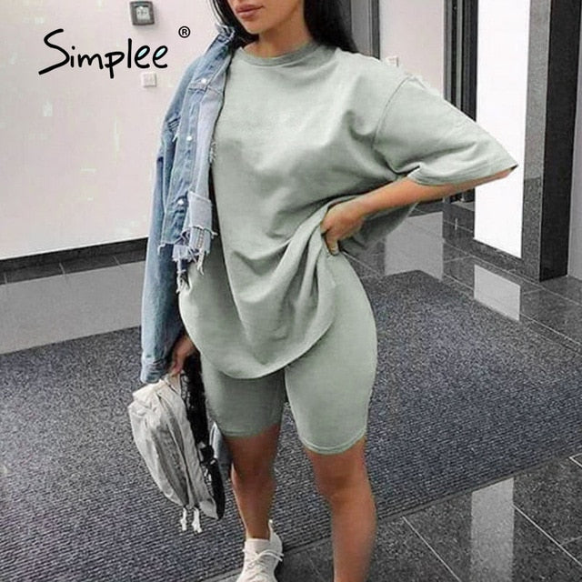 Simplee Casual solid women's two piece suits with belt Home fashion bicycle sets Sports shorts tracksuit suit Spring summer 2020
