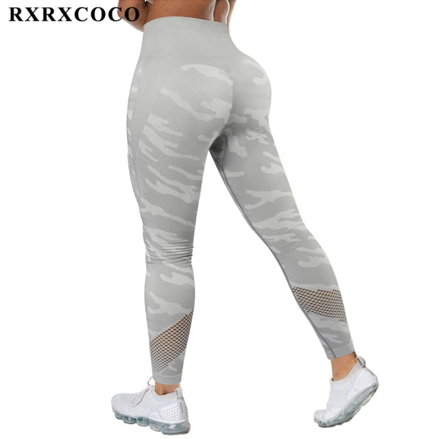 RXRXCOCO Fitness Yoga Pants Women's High Waist Seamless Leggings Push Up Pants Elastic Hollow out Fitness Sport Leggings Women