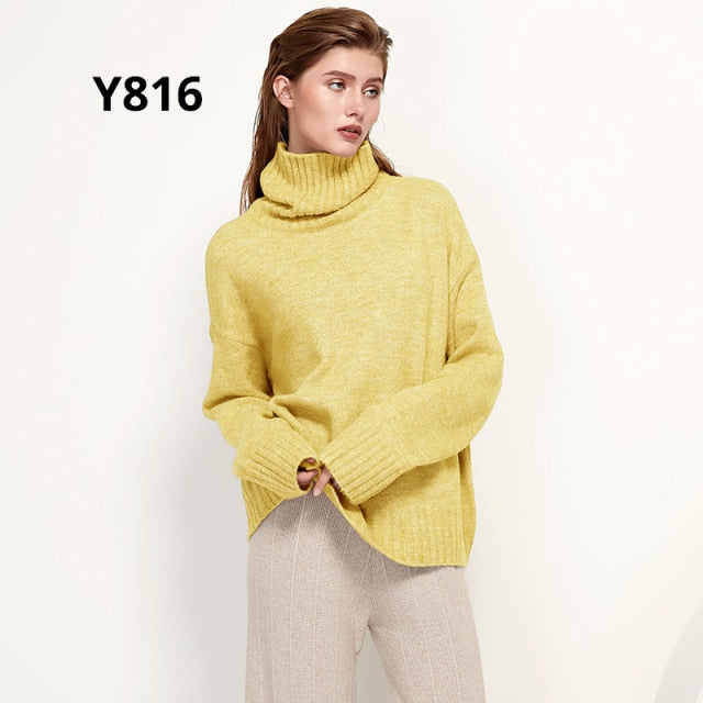 Aachoae Autumn Winter Women Knitted Turtleneck Wool Sweaters 2021 Casual Basic Pullover Jumper Batwing Long Sleeve Loose Tops