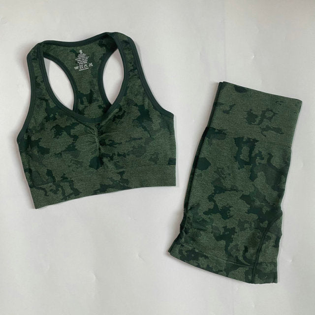 Adapt Camo Seamless Yoga Set For Women Workout Summer Clothes Sports Bra Fitness Shorts Leggings Gym Clothing Outfit Shorts Set