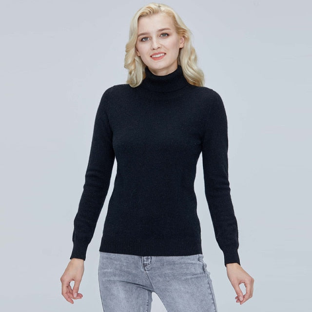 100% Merino Wool Women Turtleneck Sweater 2021 Autumn Winter Warm Soft knitted Pullover Femme Jumper Women Cashmere Sweater
