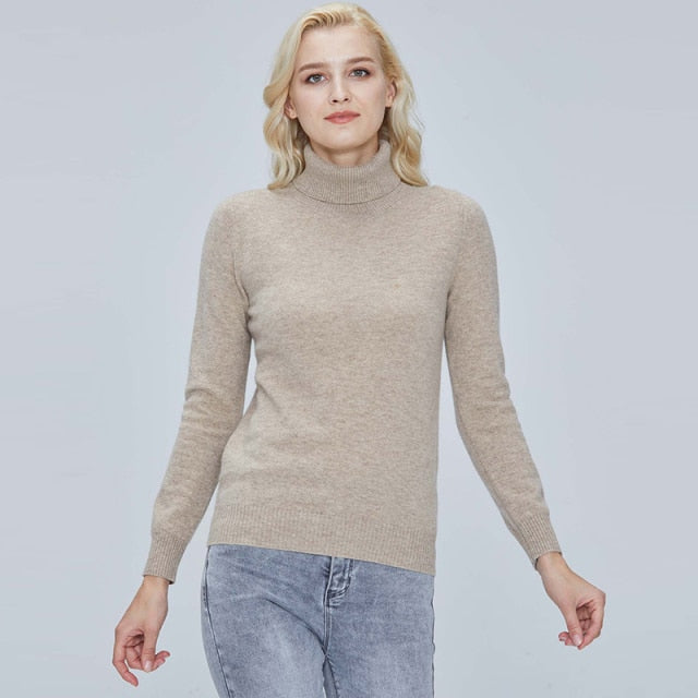100% Merino Wool Women Turtleneck Sweater 2021 Autumn Winter Warm Soft knitted Pullover Femme Jumper Women Cashmere Sweater