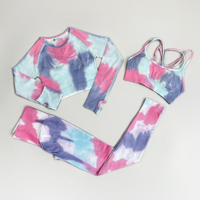 NEW Seamless Yoga Suit Women's Tracksuit Gym Clothes Workout Set Sportwear Outfit Fitness Clothing Tie Dye High Waist Leggings