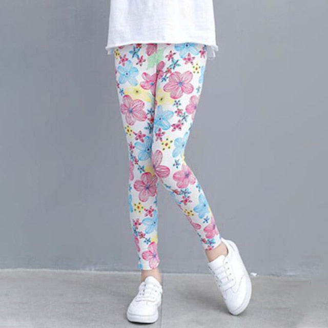 Girls Leggings for Kids Rainbow Print Casual Floral Pencil Pants Cute Toddler Skinny Trousers Teenage Child 2 To 9 Years