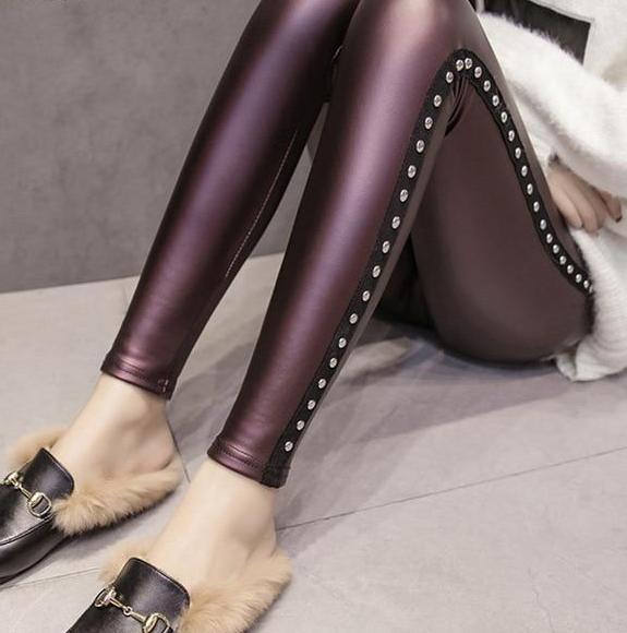 Faux Leather Leggings - Rivet Design - Love For Leggings